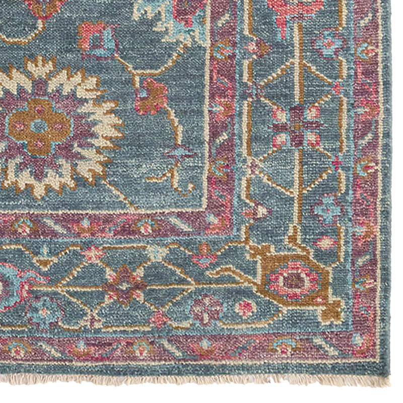 Elan Hand Knotted Wool Oriental Area Rug in Blue, Rectangle 5' x 8'