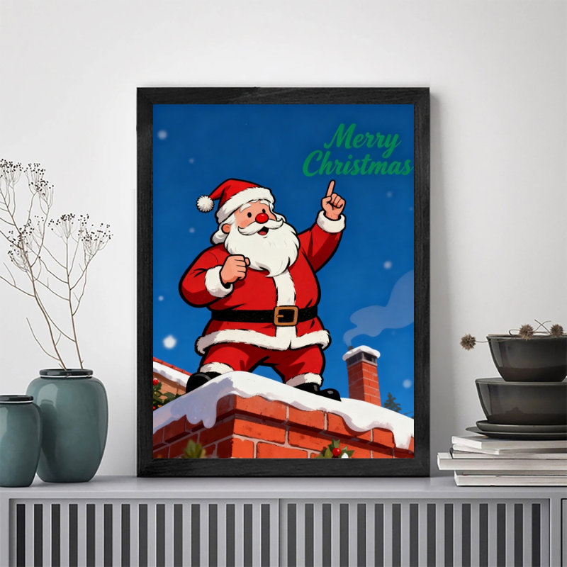 «Merry Christmas» rétro encadré noir, dessin de père Noël, art mural de style rétro, H 11 po x l 9 po