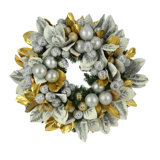 32" Holiday Wreath With Magnolia Leaf And Ornaments