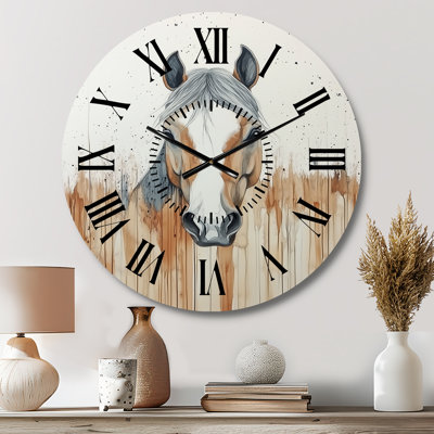 Portrait d'un cheval de la force tranquille - Horloge murale ronde en métal Nature Silent
