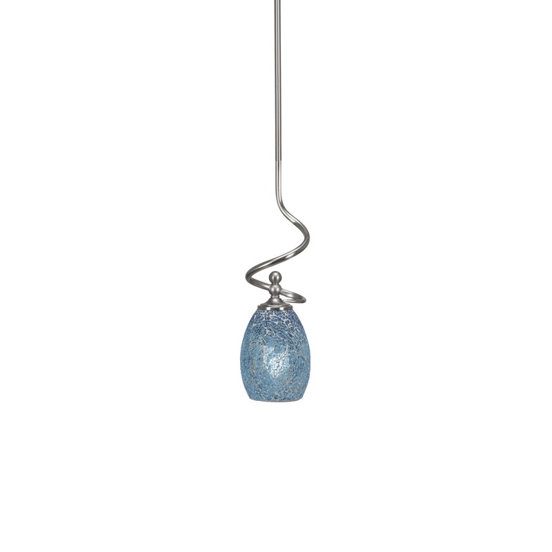 Clandon Stem Hung Mini Pendant With 5" Turquoise Fusion Glass, Brushed Nickel