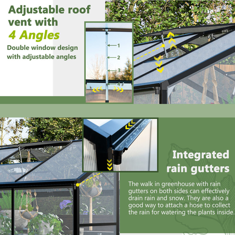 Serre en aluminium d'extérieur - Pour conditions difficiles et polycarbonate ventilé pour les jardins Installation rapide gardée
