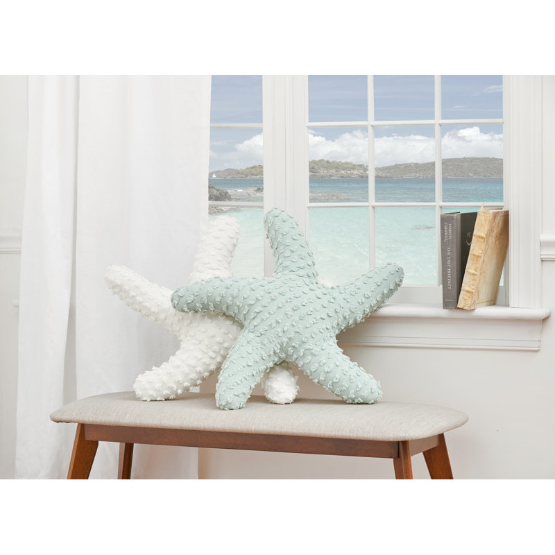 White Starfish Shaped Coastal Polyester Throw Pillow