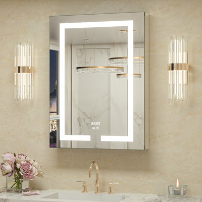 Rectangle LED Medicine Cabinet with Light, Sockets & USBs,Tempered Glass