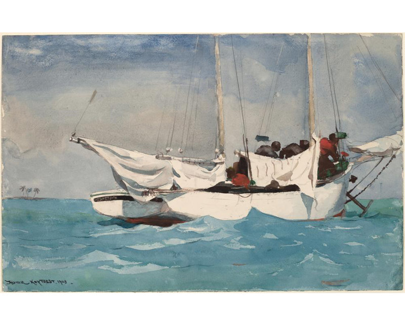 "Key West, Hauler Anchor" par Winslow Homer - Art mural sur toile tendue avec châssis, H 24 po x l 17 po