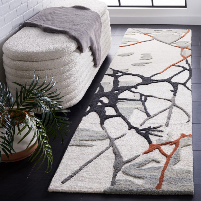 Auburta Abstract Hand Tufted Area Rug in Ivory/Gray/Brown, Runner 2'3" x 9'