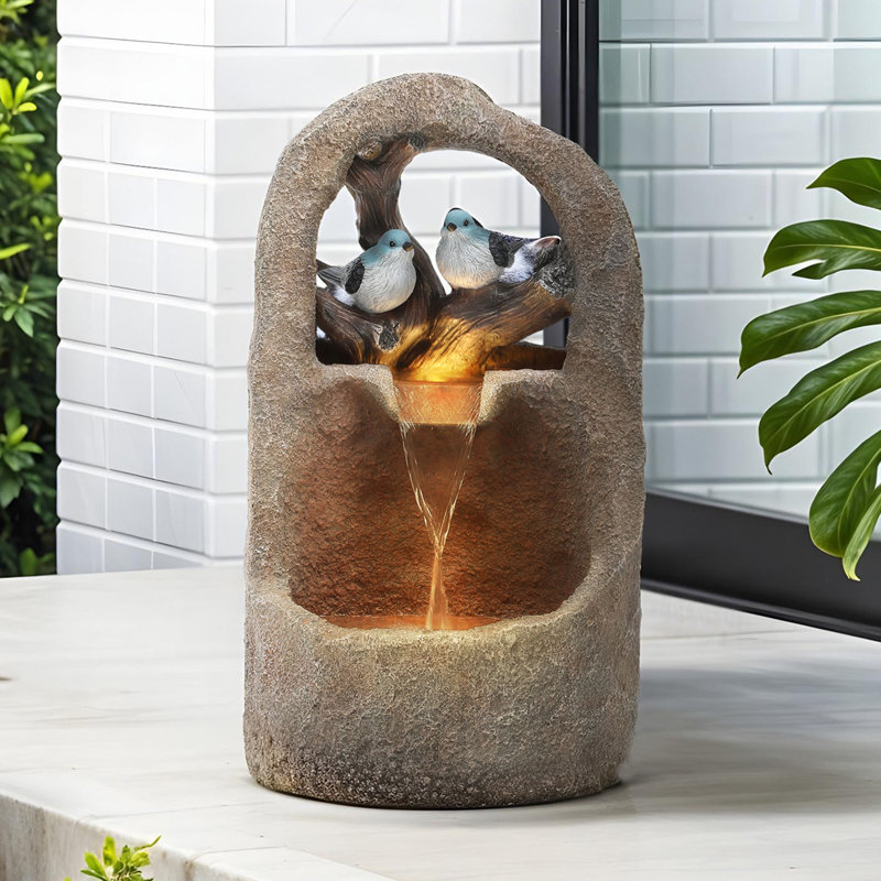 Fontaine de jardin zen 26,8 "avec lumière et résine résistante aux intempéries