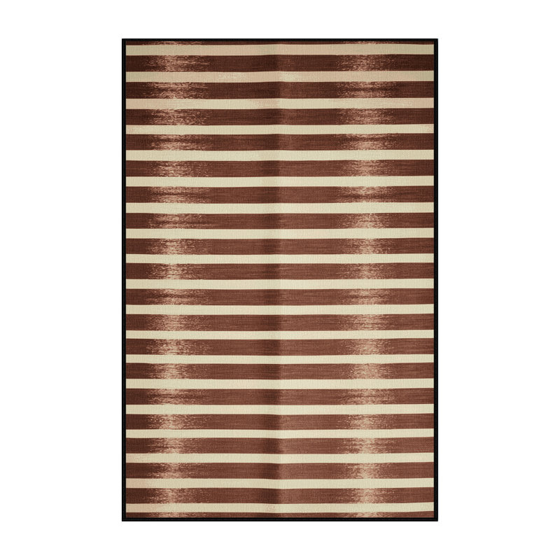 Tapis brun à rayures horizontales lavable à la machine, Rectangle 7 pi x 10 pi
