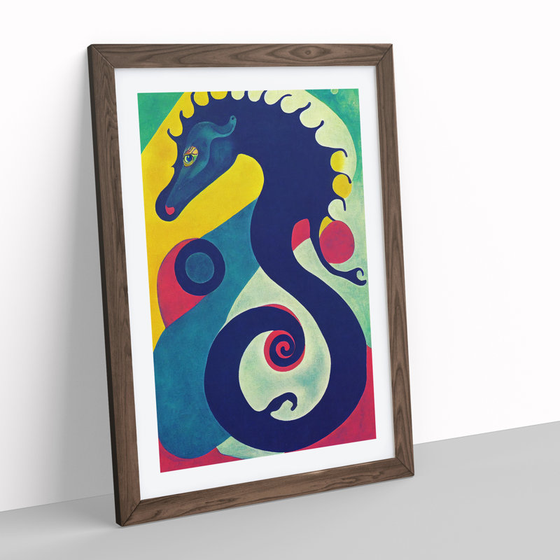 Artful Seahorse - Wall Art, 34cm H x 25cm W x 2cm D, Walnut Framed Paper