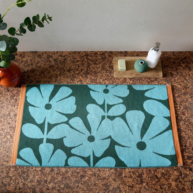 Orla Kiely Wildflower Blue Lagoon Bath Mat 50x90cm, Yellow