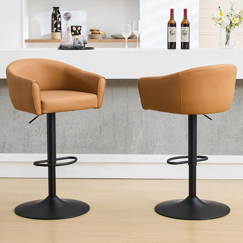 Tabourets de bar pivotants à hauteur réglable avec dossier et accoudoirs (ensemble de 2), 2, Tanné