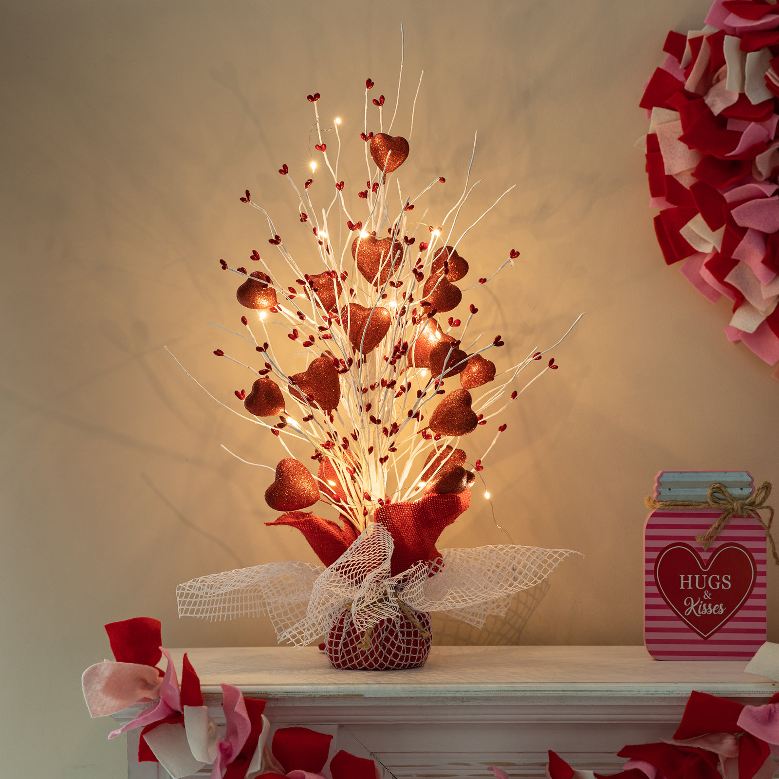 Handmade Lighted Heart Tabletop Tree