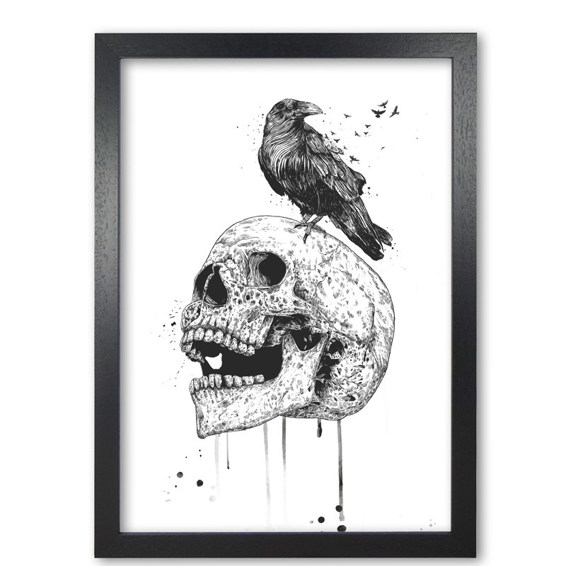 Skull & Raven by Mercedes Lopes Charro - Print, 29.7 cm H x 21 cm W x 5 cm D, Black Grain