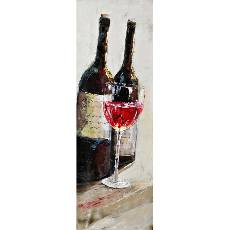 Deux bouteilles avec verre de vin - Art gastronomique sur toile