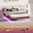 Queen Floating Bed Frame With LED Lights, Wave Curve Wood Texture Bed With Heavy Duty Metal Slats - No Box Spring Needed.-444773866-444773867