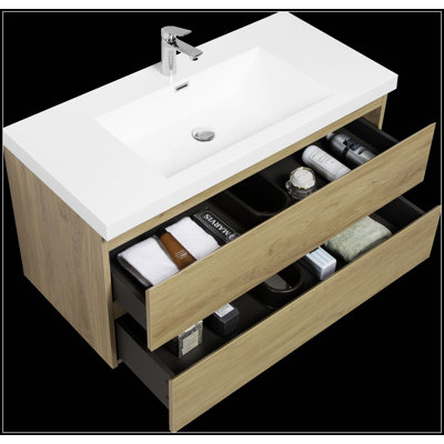 Meuble-lavabo flottant de 42 pouces avec lavabo, rangement mural moderne pour salles de bain sans encombrement
