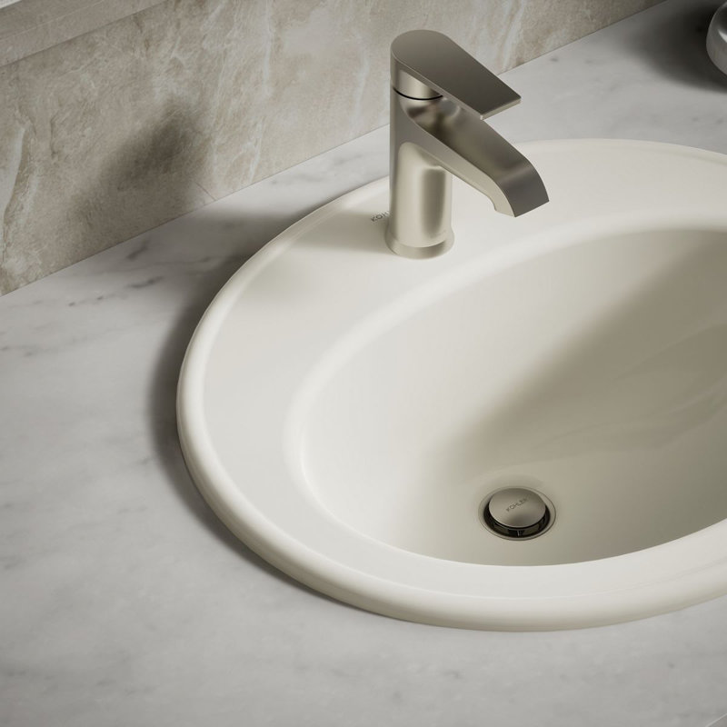 Pennington Ceramic Oval Drop-In Bathroom Sink with Overflow, Biscuit, Single