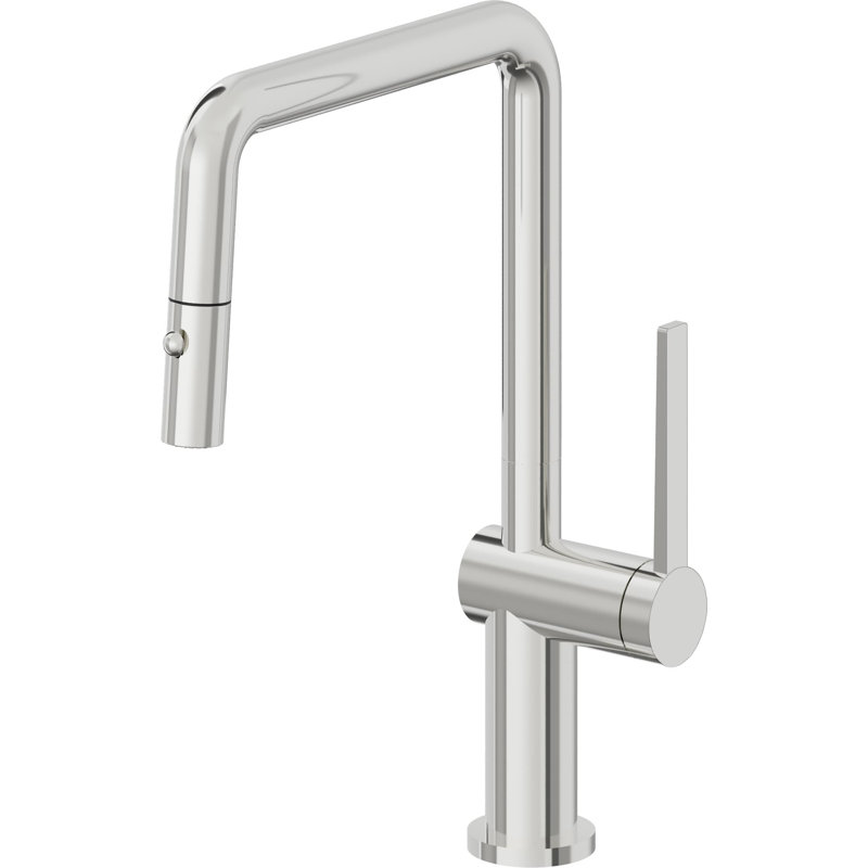 Pull-Down Kitchen Faucet With Button Sprayer - Quad Spout, Polished Chrome
