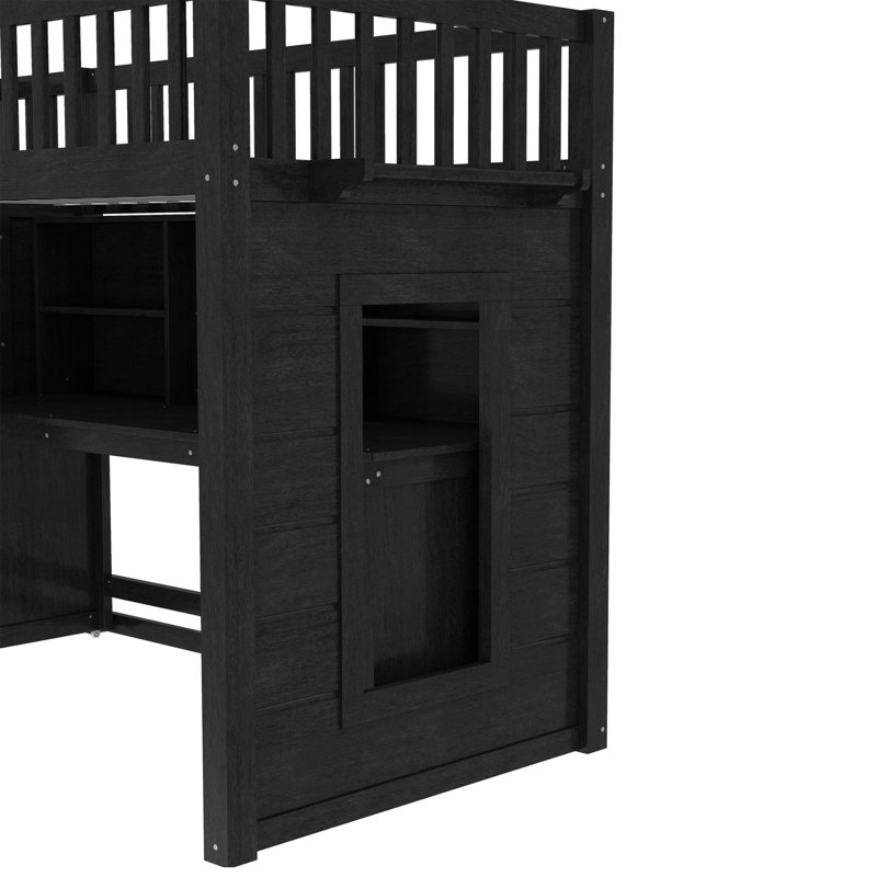 Lit mezzanine avec bureau mobile intégré, Noir anthracite, Simple