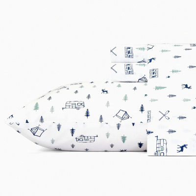 Cool Percale Dream Queen Bedding Set - 4 Piece Cotton Sheets for a Crisp Campout Vibe in Your Home Decor