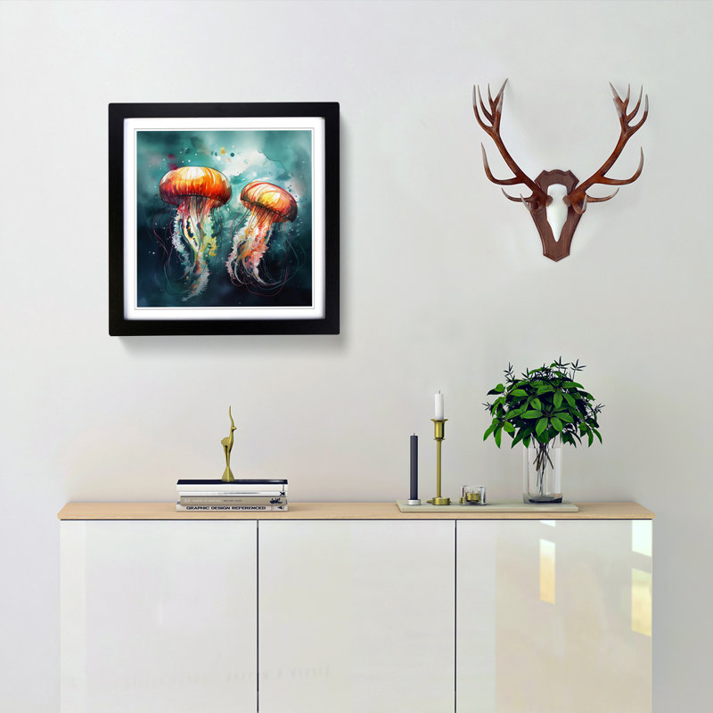 Jellyfish Abstract No.1 - Single Picture Frame Print on Wood, Black
