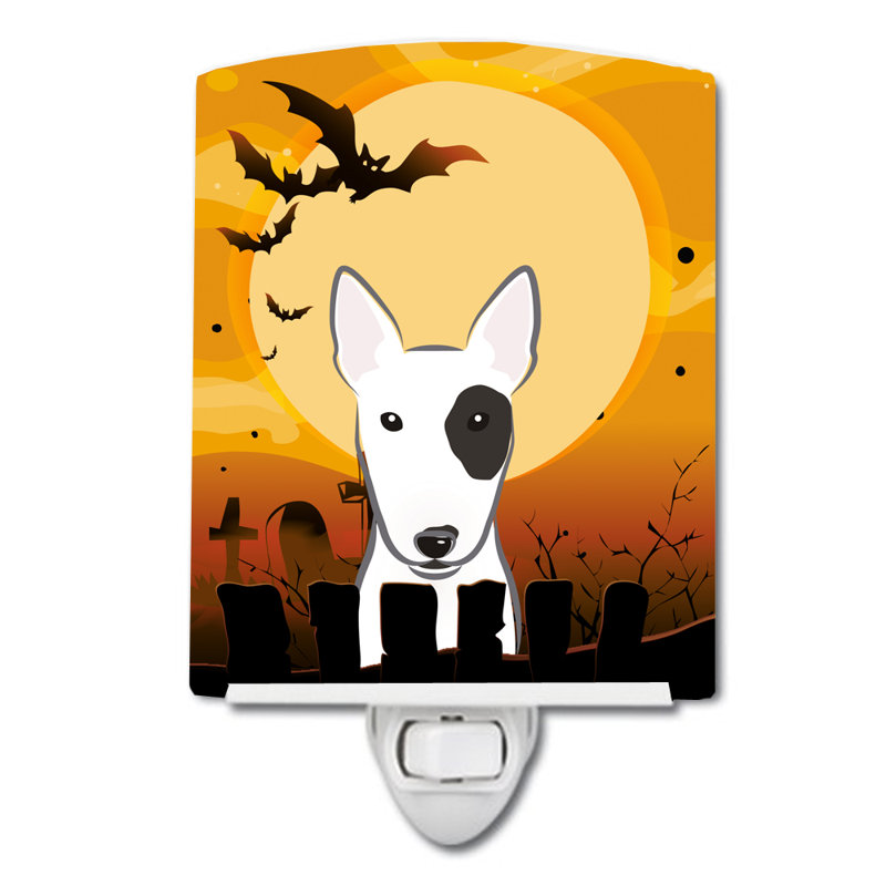 Éclairage de nuit en céramique halloween basset hound, Bull terrier noir / blanc