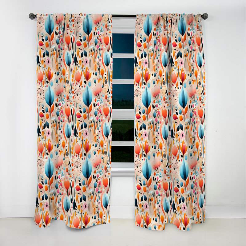 Minimaliste motif de fleurs pastel I - Rideau occultant géométrique Mid-Century - 1 panneau, L 52 po x L 84 po