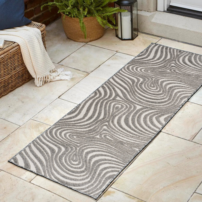 Tapis intérieur / extérieur gris / ivoire Maribo, Tapis de couloir 2 pi x 8 pi