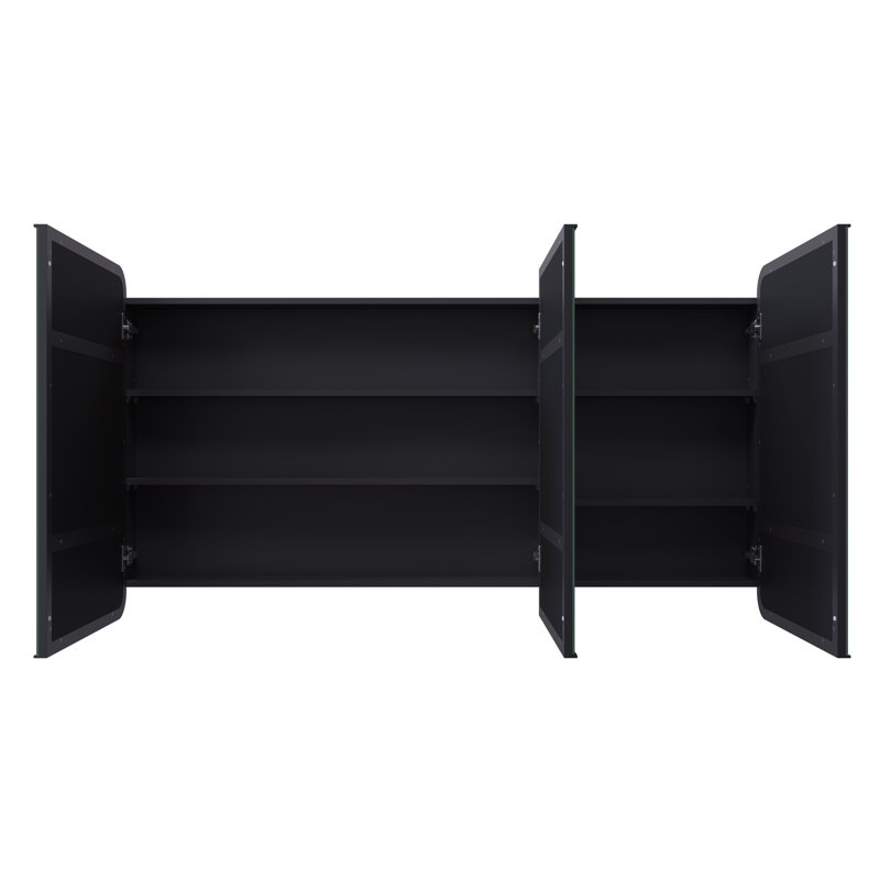 Three Door Steel Frame Square Shape Medicine Cabinet, Black
