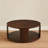 Bard Coffee Table, 38 Inch Round Top With Shelf, Walnut Brown Mango Wood Sculptural Frame