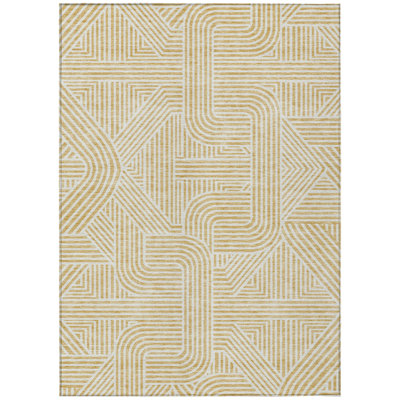 3' X 5' Gold And Beige Abstract Washable Indoor Outdoor Area Rug