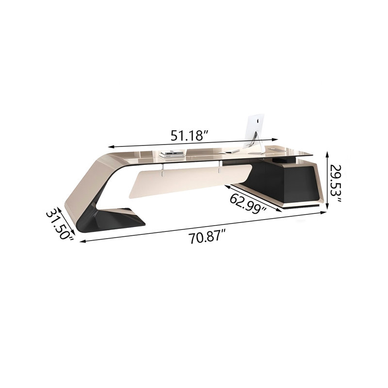 Bureau Burlywood et bois manufacturé noir, H 29,53 po x l 70,87 po x P 62,99 po