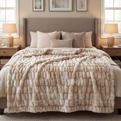 Luxury Fluffy Faux Fur Throw Blanket Reversible Plush Oeko-tex Certified 50"x60"