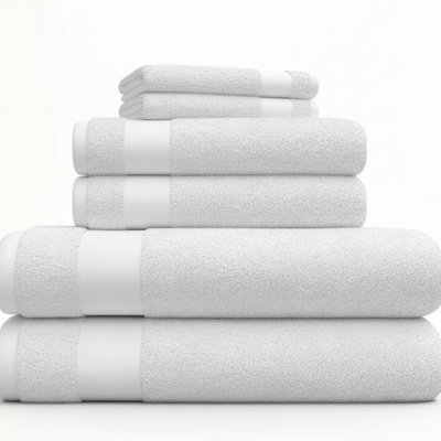 Ensemble de serviettes de bain 100% coton Domestique, 6 pièces très douces et absorbantes - 2 serviettes de toilette, 2 serviettes à main, 2 serviettes corporelles (blanc, 600 g / m²)