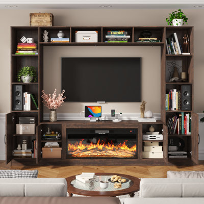 103" Entertainment Center/TV Stand For Tvs Up To 80" With Charging Station, Barn Door Cabinets, And Bookcase