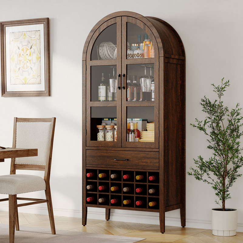 Armoire bar 71 "avec support à vin amovible, armoire de rangement, bibliothèque de style maison de campagne 71", Brun