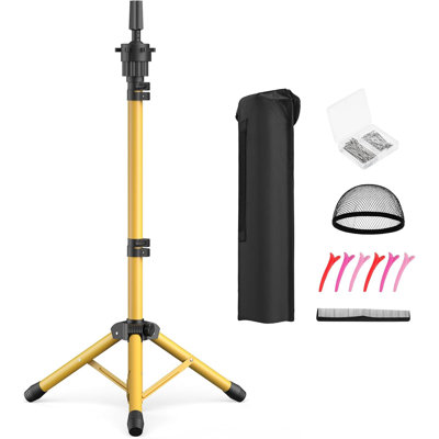 Wig Head Stand 50 Inches, Height Adjustable Tripod Wig Stand.(Gold)
