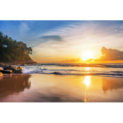 Tropical Beach At Sunset by Deltaoff - Wrapped Canvas Print