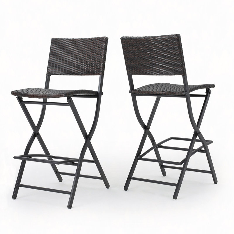 Chaise pliante d'extérieur en osier et tabourets de bar pliables, ensemble de 2