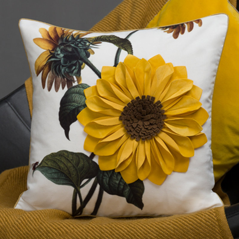 Housse de coussin décoratif décorative 3D tournesol 18 x 18 pouces