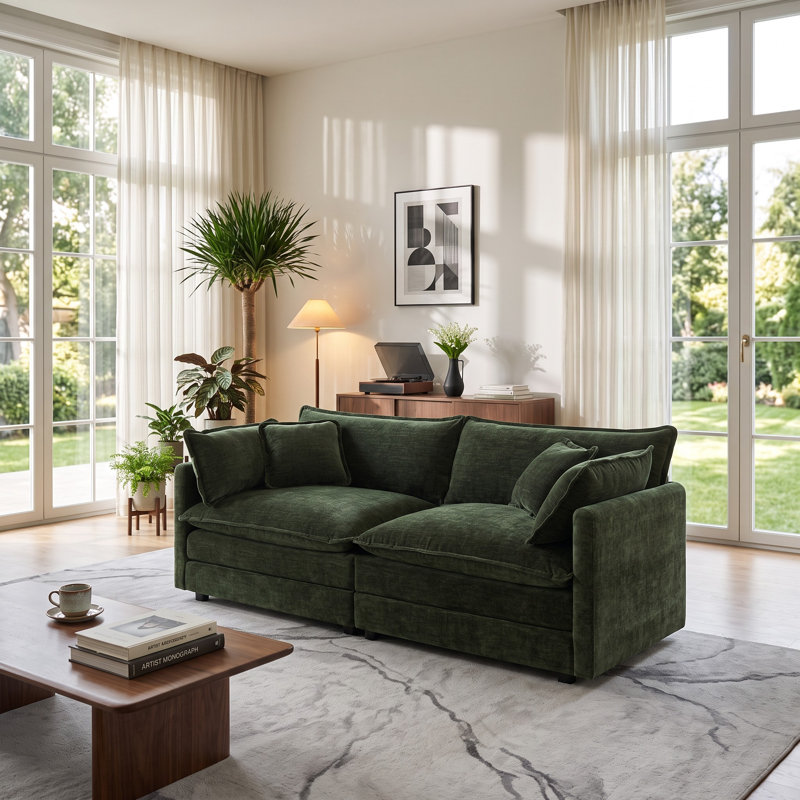 Haninerm Chenille Round Arm Loveseat, Green, 2