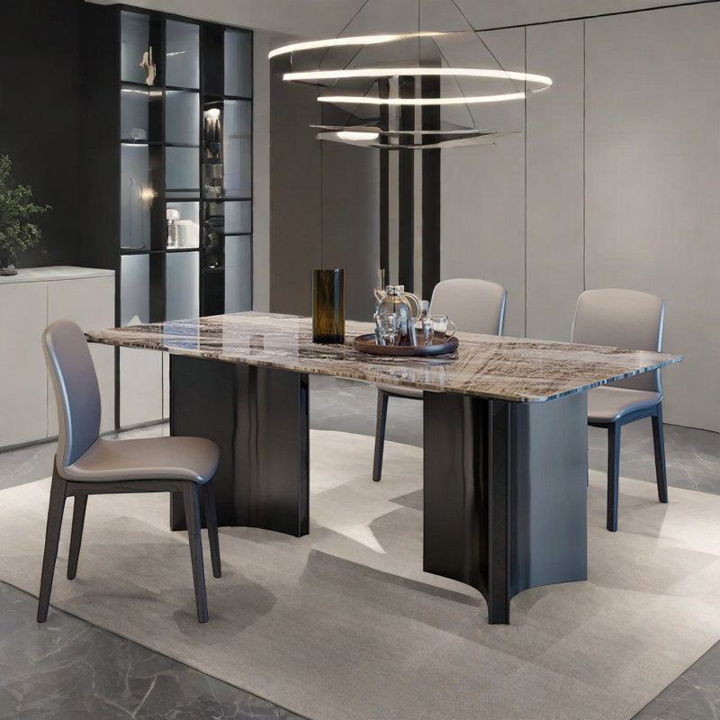 Ensemble de table de salle à manger rectangulaire moderne en faux marbre, H 29,5 po x L 63 po x l 31,4 po