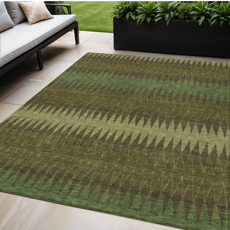 Tapis extérieur lavable rayé vert olive et vert foncé 5 pi x 8 pi