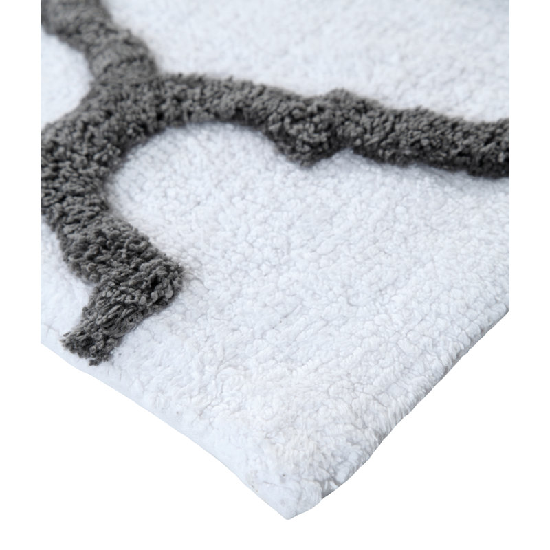 Anastatia Cotton Non-Slip Bath Rug, White/Gray, 50" x 30"