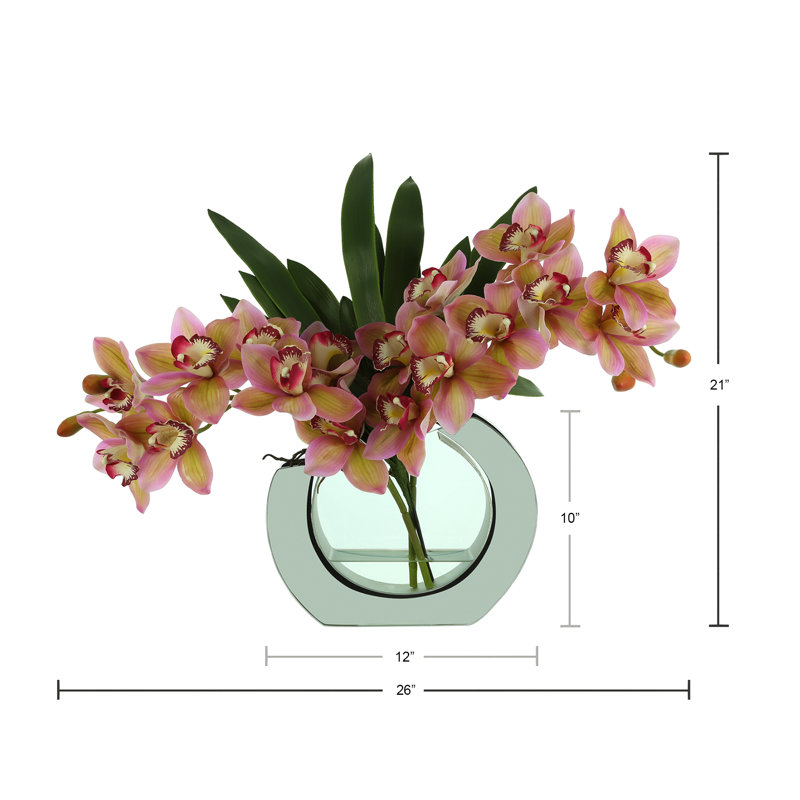 Modern Orchid Arrangement in Mirrored Glass Vase, Pink
