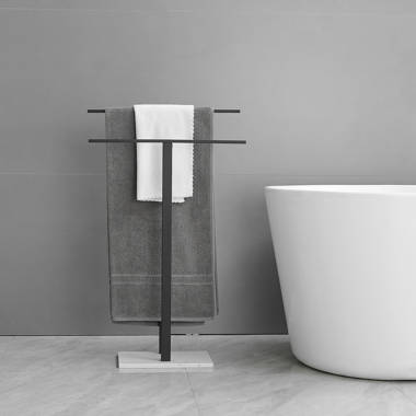 Kes BTH434WF-BK Freestanding Towel Rack 2-Tier Stand with Marble Base for Bathroom Sus 304 Stainless Steel Finish: Matte Black