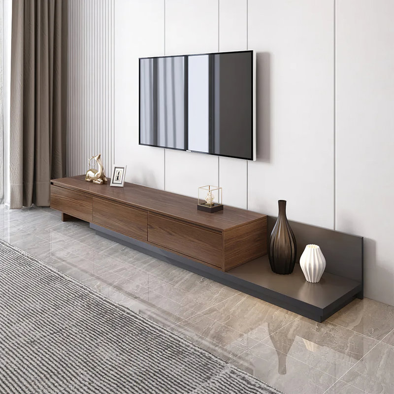Gafton 78.7" Extendable TV Stand With 3-Drawer, Walnut/Gray