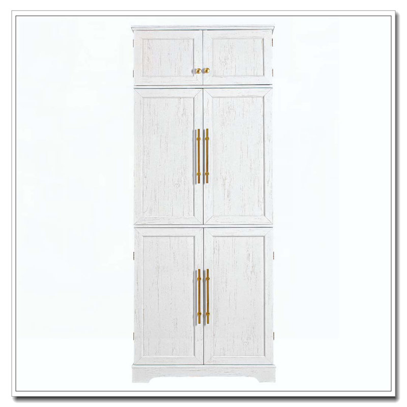 Armoire de cuisine de style campagnard de 78,2 po de hauteur avec 8 tablettes de porte, armoire de rangement avec 4 tablettes réglables, tiroir caché
