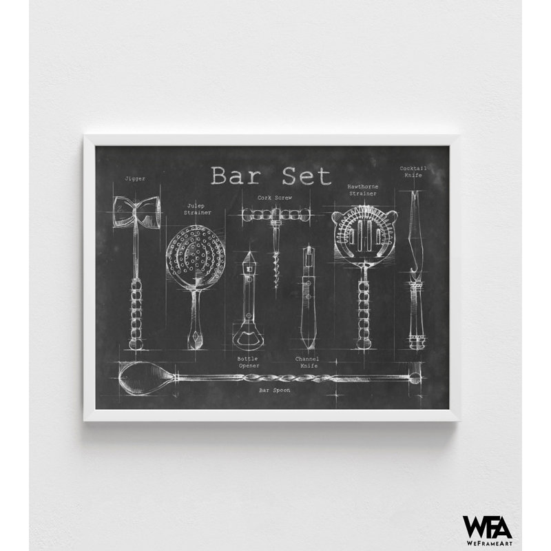 "Bar Bar" par Ethan Harper, Barware Blueprint Bar Tools, Cadre blanc, Blanc / Blanc, H 42 po x l 56 po