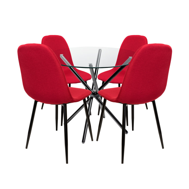 Rousseau 4 - Person Dining Set, Black, Red
